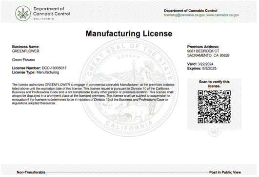 View larger image of the printable license certificate
