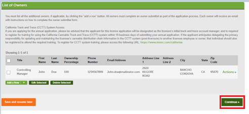View larger screenshot of the completed "List of Owners" section