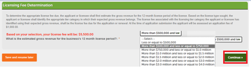 View larger screenshot of the Licensing fee determination section
