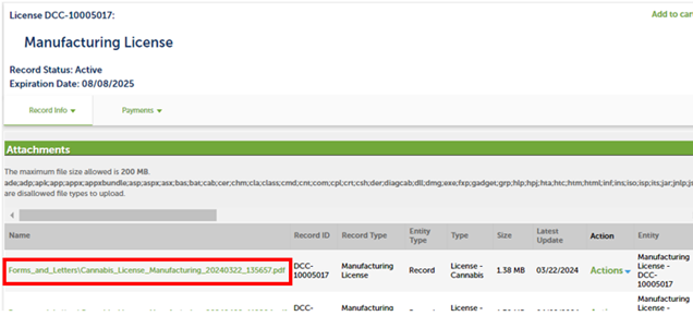 View larger image of the license certificate link section