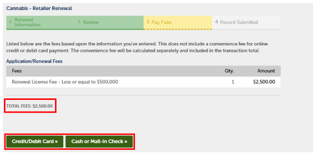 Review fee and select payment method