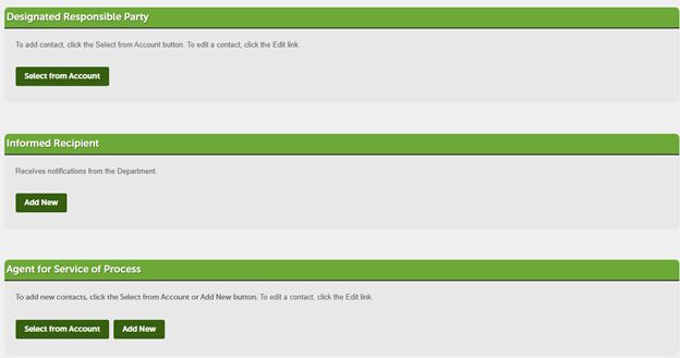 View larger screenshot of the DRP, Informed Recipient, and Agent for Service of Process sections