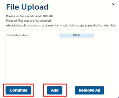 View of file upload window