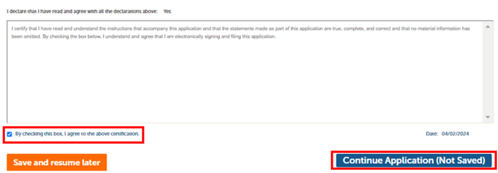 View of confirmation screen with checkbox