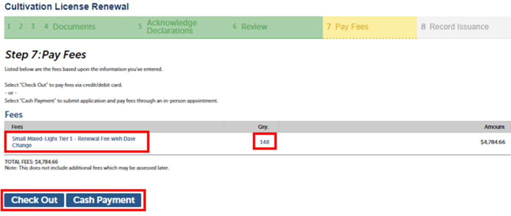 View of fee payment page