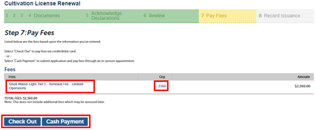 View of fee calculation