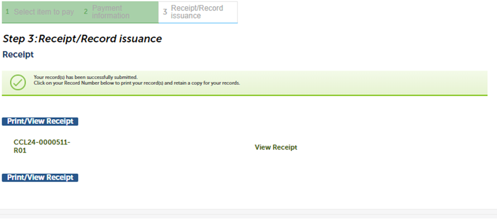 View of confirmation message