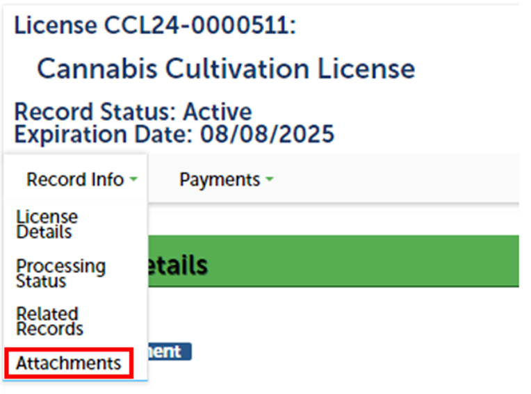 View of record info dropdown