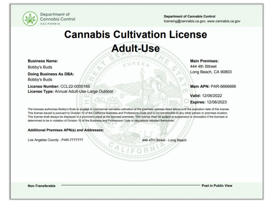 Cannabis Cultivation license for the new license type.