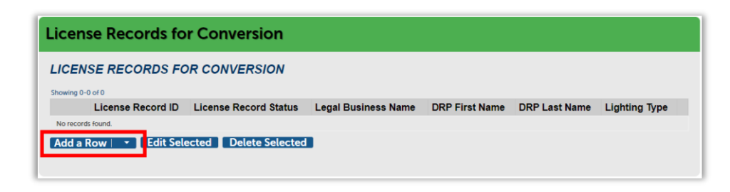 License type section with warning message about designated responsible party and primary license record field displayed.
